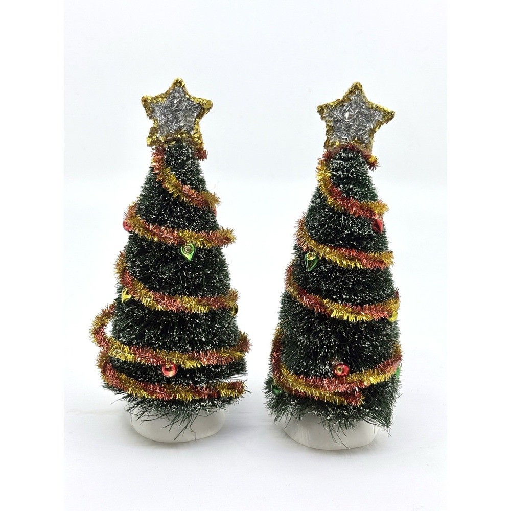 Department 56 Decorated Sisal Trees Red Tinsel Set of 2 Accessories